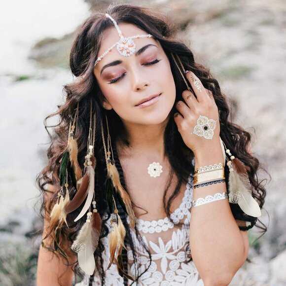 8 Pcs Feather Hair Clips Hippie Handmade Boho Hair Extensions with Feather Clip - Picture 2 of 7